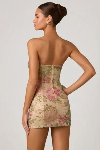 Harlie versierde minijurk met sweetheart-hals in Rose Hotfix