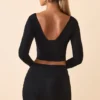 Harri Modal Plunge-top met lange mouwen in zwart