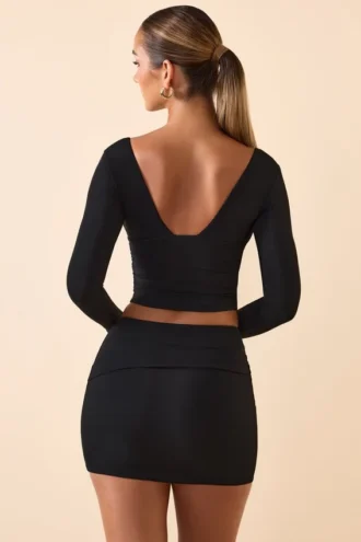 Harri Modal Plunge-top met lange mouwen in zwart
