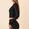Harri Modal Plunge-top met lange mouwen in zwart
