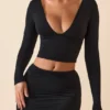 Harri Modal Plunge-top met lange mouwen in zwart