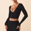 Harri Modal Plunge-top met lange mouwen in zwart