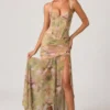 Haruna gerimpelde asymmetrische korsetjurk met bloemenprint