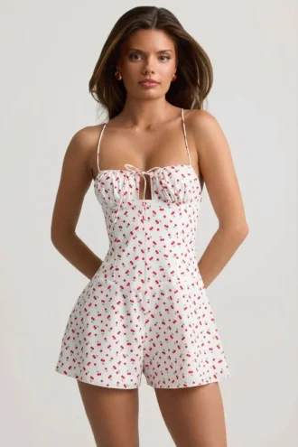 Helaia gerimpelde rugloze Playsuit met kersenprint