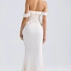 Hemera off-shoulder jurk met ruches in ivoor