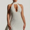 Henrietta minijurk met halternek en versierde sjaaldetails in wit