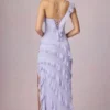 Hera asymmetrische jurk met ruches en vetersluiting in lila