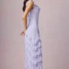 Hera asymmetrische jurk met ruches en vetersluiting in lila