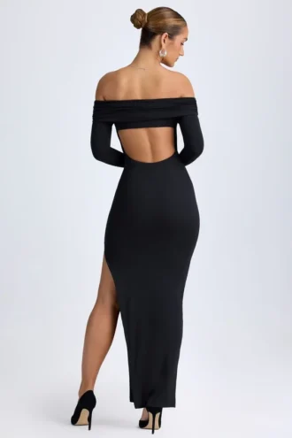Honora Modal off-shoulder maxi-jurk met open rug in zwart