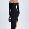 Honora Modal off-shoulder maxi-jurk met open rug in zwart