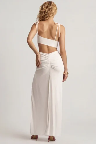 Imara asymmetrische maxi-jurk van gestructureerde jersey in wit