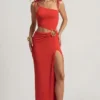 Imara Asymmetrische maxi-jurk van jersey met textuur in Chilirood