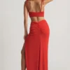 Imara Asymmetrische maxi-jurk van jersey met textuur in Chilirood