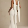 Imogene strapless jurk met sjaaldetail in ivoor
