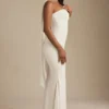Imogene strapless jurk met sjaaldetail in ivoor