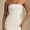 Imogene strapless jurk met sjaaldetail in ivoor