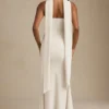 Imogene strapless jurk met sjaaldetail in ivoor