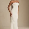 Imogene strapless jurk met sjaaldetail in ivoor