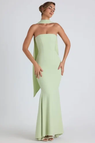 Imogene strapless jurk met sjaaldetail in lentegroen