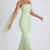 Imogene strapless jurk met sjaaldetail in lentegroen