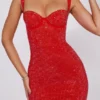 Ines versierde mini-corsetjurk met sweetheart-hals in vuurrood