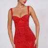 Ines versierde mini-corsetjurk met sweetheart-hals in vuurrood