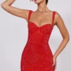 Ines versierde mini-corsetjurk met sweetheart-hals in vuurrood