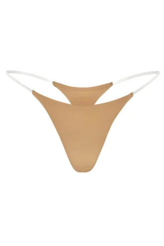 Intimates Naadloze gebreide string met doorzichtige bandjes in Caramel