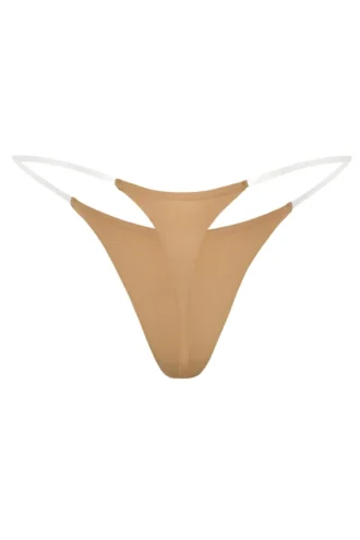 Intimates Naadloze gebreide string met doorzichtige bandjes in Caramel