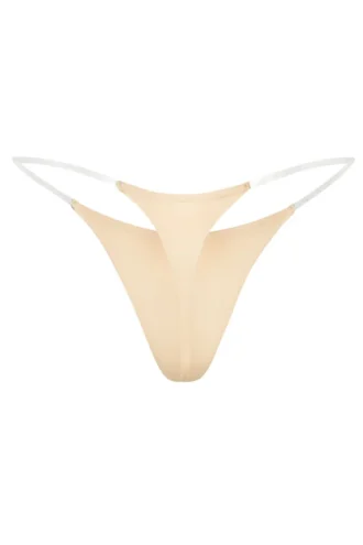 Intimates Naadloze gebreide string met transparante bandjes in Warm Peach