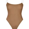 Intimates Soft Mesh Invisible Strap Thong Body in Almond