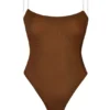Intimates Soft Mesh Invisible Strap Thong Body in Chestnut