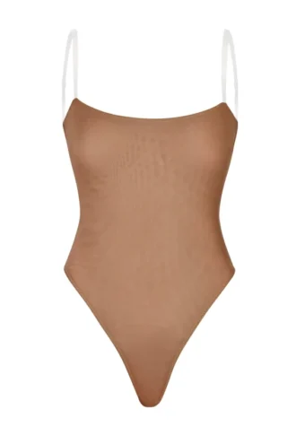 Intimates Soft Mesh Invisible Strap Thong Body in Honey