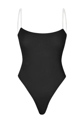 Intimates Soft Mesh Invisible Strap Thong Body in zwart
