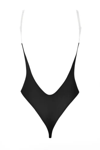 Intimates Soft Mesh Invisible Strap Thong Body in zwart
