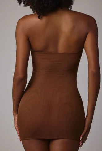 Intimates Soft Sheer-Mesh Bandeau Mini Slip Jurk in Mocha