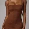 Intimates Soft Sheer-Mesh Bandeau Mini Slip Jurk in Mocha