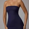 Intimates Soft Sheer-Mesh Bandeau Mini Slip Jurk in Navy