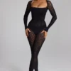 Irina naadloze gebreide Jumpsuit met lange mouwen in zwart