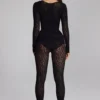 Irina naadloze gebreide Jumpsuit met lange mouwen in zwart