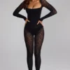 Irina naadloze gebreide Jumpsuit met lange mouwen in zwart
