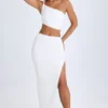 Ishaana gerimpelde maxi-rok met asymmetrische taille in wit