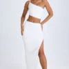 Ishaana gerimpelde maxi-rok met asymmetrische taille in wit