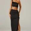 Ishaana maxi-rok met ruches en asymmetrische taille in zwart