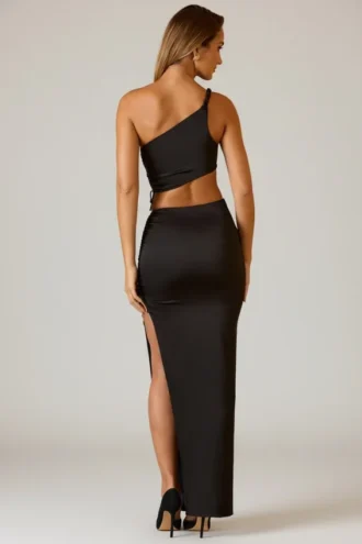 Ishaana maxi-rok met ruches en asymmetrische taille in zwart