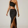 Ishaana maxi-rok met ruches en asymmetrische taille in zwart