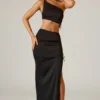 Ishaana maxi-rok met ruches en asymmetrische taille in zwart