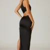 Ishaana maxi-rok met ruches en asymmetrische taille in zwart