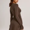 Iskra Modal minijurk met lange mouwen in chocoladebruin