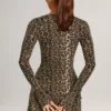 Iskra Modal minijurk met lange mouwen in luipaardprint